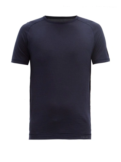 Falke Raglan Sleeve Wool-blend Jersey T-shirt In Blue