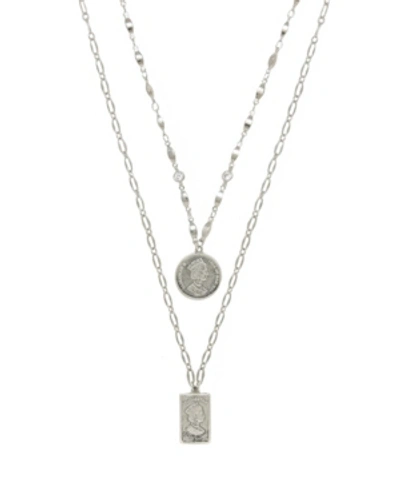 Ettika Medallions Of Mine Layered Rhodium Plated Coin Women's Necklace Set In Grey