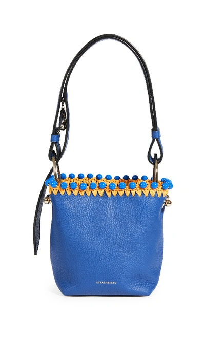Strathberry Nano Lana Pom Calfskin Leather Bucket Bag In Cobalt