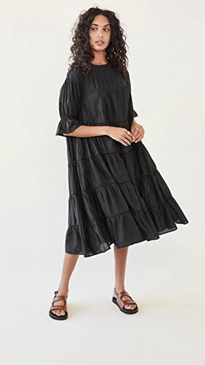 Merlette Womens Black Paradis Lace-trim Cotton Midi Dress L