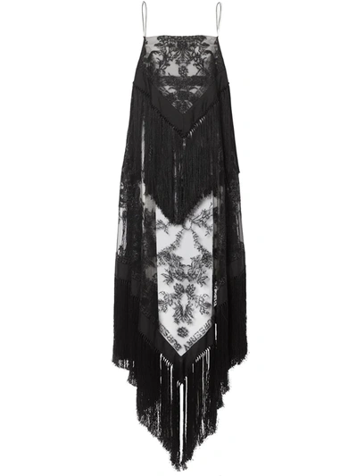Burberry Tasselled Tulle-overlay Twill Dress In Snow White/black