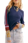 Free People Switch It Up Thermal Top In Navy Combo