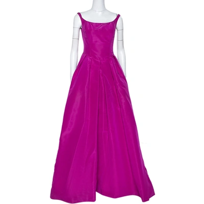 Pre-owned Oscar De La Renta Pink Silk Sleeveless Evening Gown S