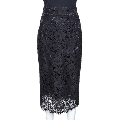 Pre-owned Dolce & Gabbana Black Floral Lace Pencil Skirt M