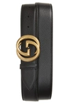 Gucci Interlocking-g Calfskin Leather Belt In Black