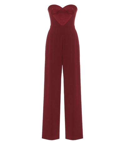 Alex Perry Brooke Satin-detailed Crepe Strapless Jumpsuit In Burgundy