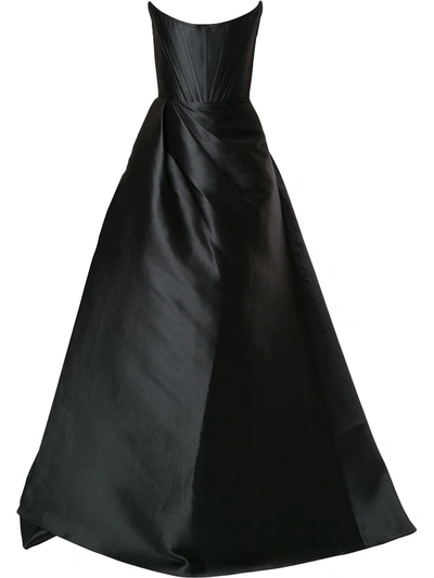 Alex Perry Denver Draped Satin Strapless Gown In Black
