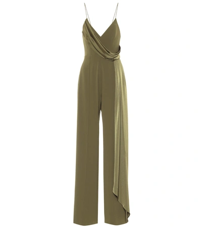 Alex Perry Harlow Drape-detailed Crepe Jumpsuit In Green