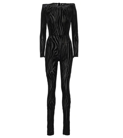 Alex Perry Leighton Zebra-print Jersey Jumpsuit In Black