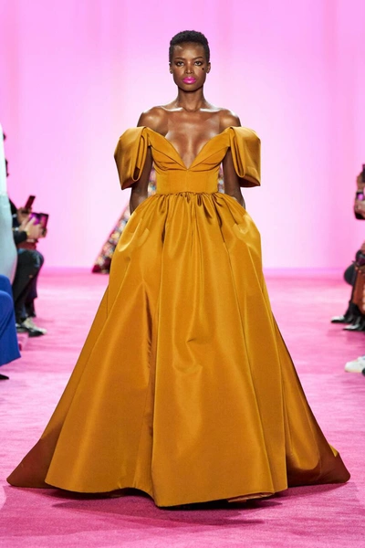 Christian Siriano Off The Shoulder Shirred Waist Gown
