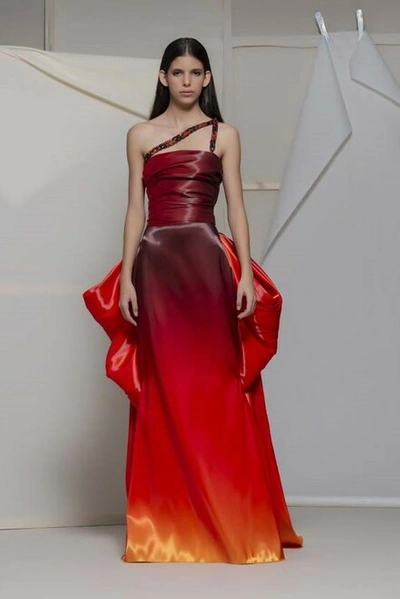 Isabel Sanchis Angrogna One Shoulder Ombre Gown