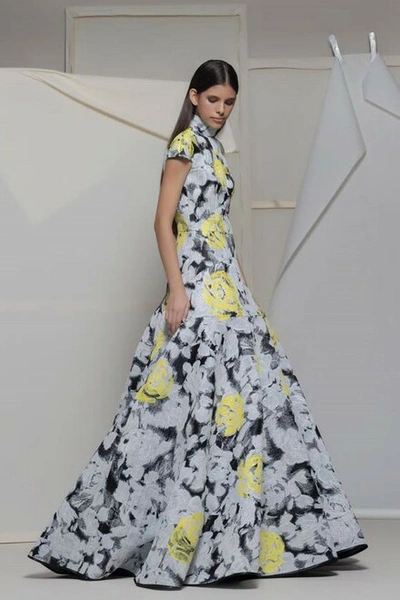 Isabel Sanchis Arluno Floral Cap Sleeve Gown