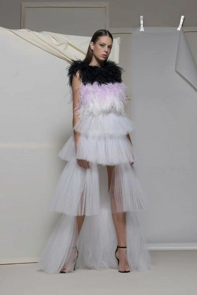 Isabel Sanchis Atrani Feathered Top And High Low Skirt