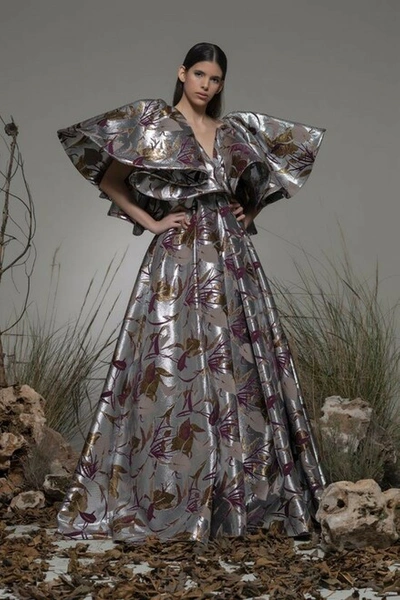 Isabel Sanchis Barete Ruffled Sleeve Gown