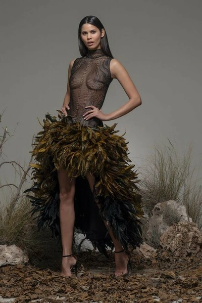 Isabel Sanchis Bore High-low Feathered Gown