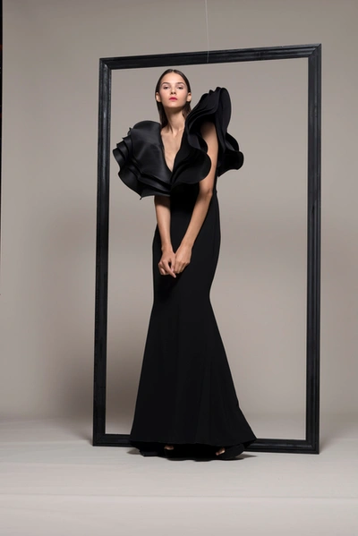 Isabel Sanchis Sculpted Sleeve Trumpet Gown