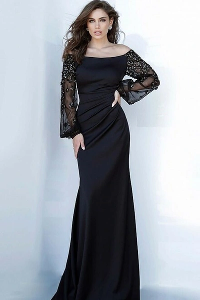 Jovani Beaded Long Sleeve Evening Gown