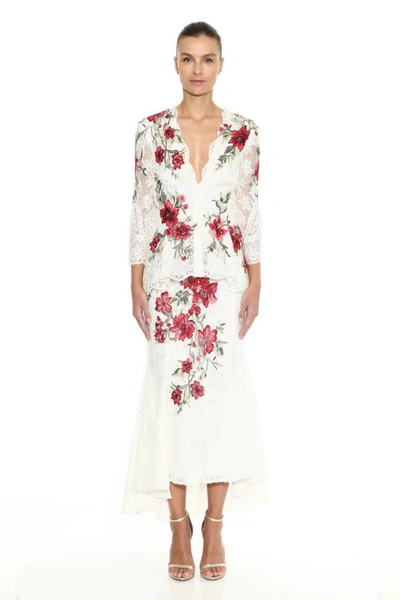 Marchesa Embroidered Lace Top And Skirt In White