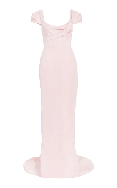 Marchesa Scoop Neck Cap Sleeve Faille Gown In Pink