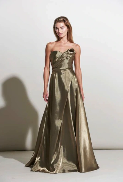 Rene Ruiz Strapless Gold A-line Evening Gown