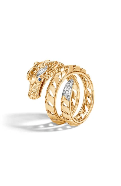 John Hardy Women's Legends Naga 18k Yellow Gold, Diamond & Blue Sapphire Dragon Ring