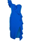 Aidan Mattox Women's Crepe One-shoulder Ruffle Sheath Dress In Blue