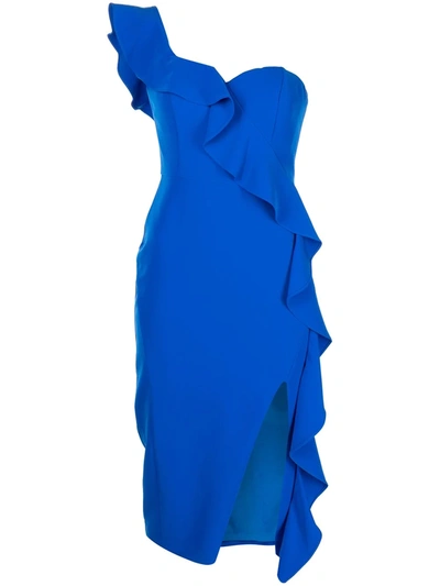 Aidan Mattox Women's Crepe One-shoulder Ruffle Sheath Dress In Blue