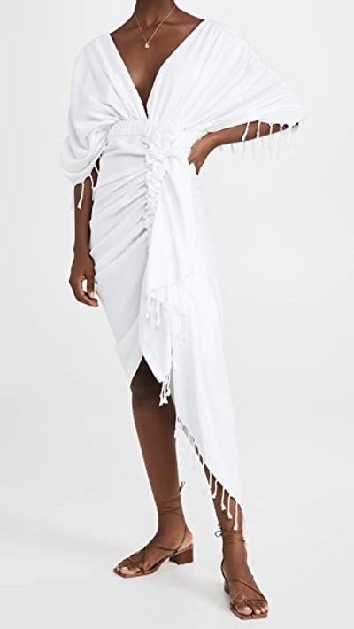 Just Bee Queen Luma Asymmetric Gathered Dress Swim Cover-up In White