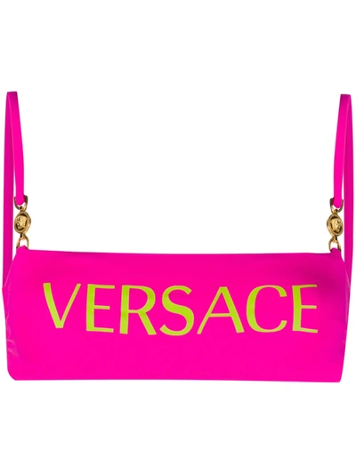 Versace Bright Pink Logo Bikini Top In Rosa
