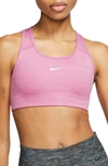 Nike Dry Swoosh Bold Sports Bra In Magic Flamingo/ Black