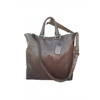 Pre-owned Prada Patent Leather Tote In Brown