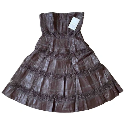 Pre-owned Valentino Leather Mini Dress In Brown