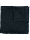 Fendi Logo-jacquard Fringed Scarf In Black