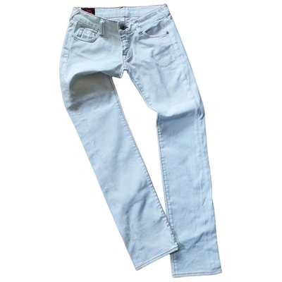 Pre-owned Evisu Slim Jeans In White