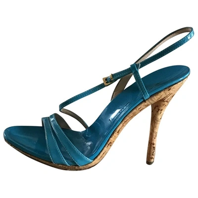 Pre-owned Casadei Patent Leather Sandal In Turquoise