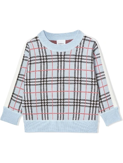 Burberry Teen Check-jacquard Jumper In Blue