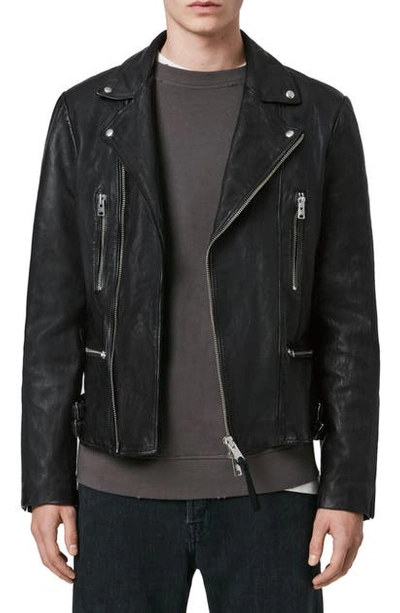 Allsaints Mazo Slim Fit Leather Biker Jacket In Black