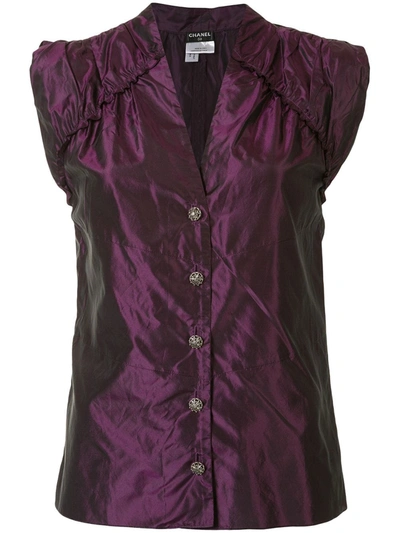 Pre-owned Chanel 2008 Sleeveless Silk Blouse In Purple