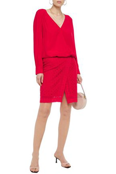 Ba&sh Cold Crocheted Cotton Wrap Skirt In Tomato Red