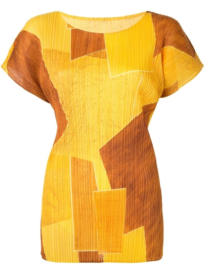 Pre-owned Issey Miyake Plissé Colour-block Top In Yellow