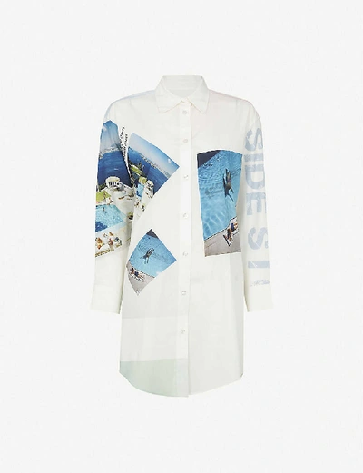 Maje Ciswim Photo Print Oversized Button-down Cotton Shirt In White Pink Blue