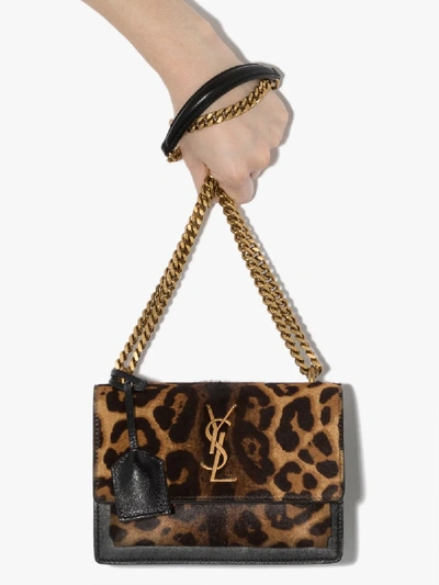 Saint Laurent Sunset Leopard Shoulder Bag In Brown