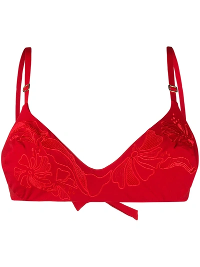 La Perla Anemone Floral-panelled Bikini Top In Red