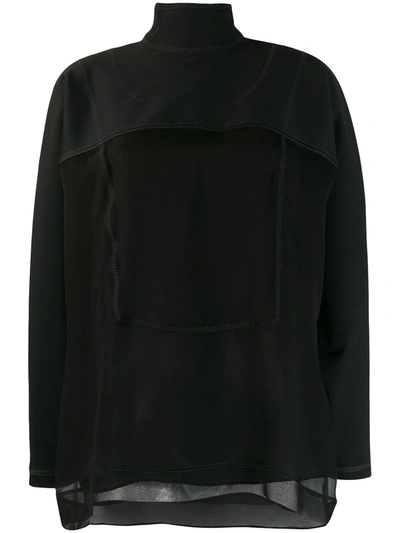 Valentino Sheer-panel Long-sleeved Blouse In Black