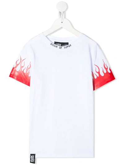 Vision Of Super Teen Fire Print Logo Embroidered T-shirt In White