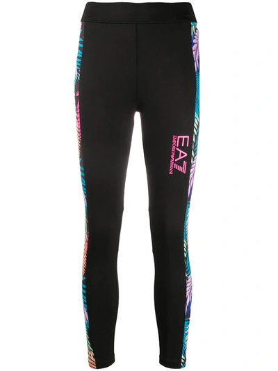 Ea7 Palm Print Track Trousers In Black