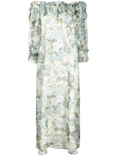 P.a.r.o.s.h Floral Print Long Dress In Green