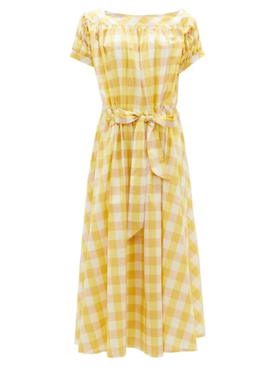 Thierry Colson Veronika Checked Cotton-silk Midi Dress In Yellow