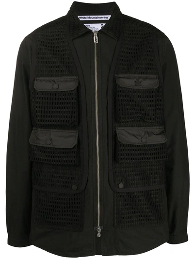 White Mountaineering Layered Waistcoat Shirt Jacket In Black
