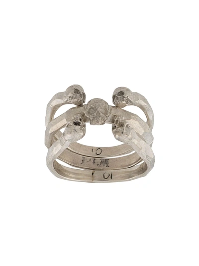 13 Lucky Monkey Hammered Skull Ring In Silver